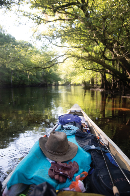 The author’s 16-foot fiberglass canoe.