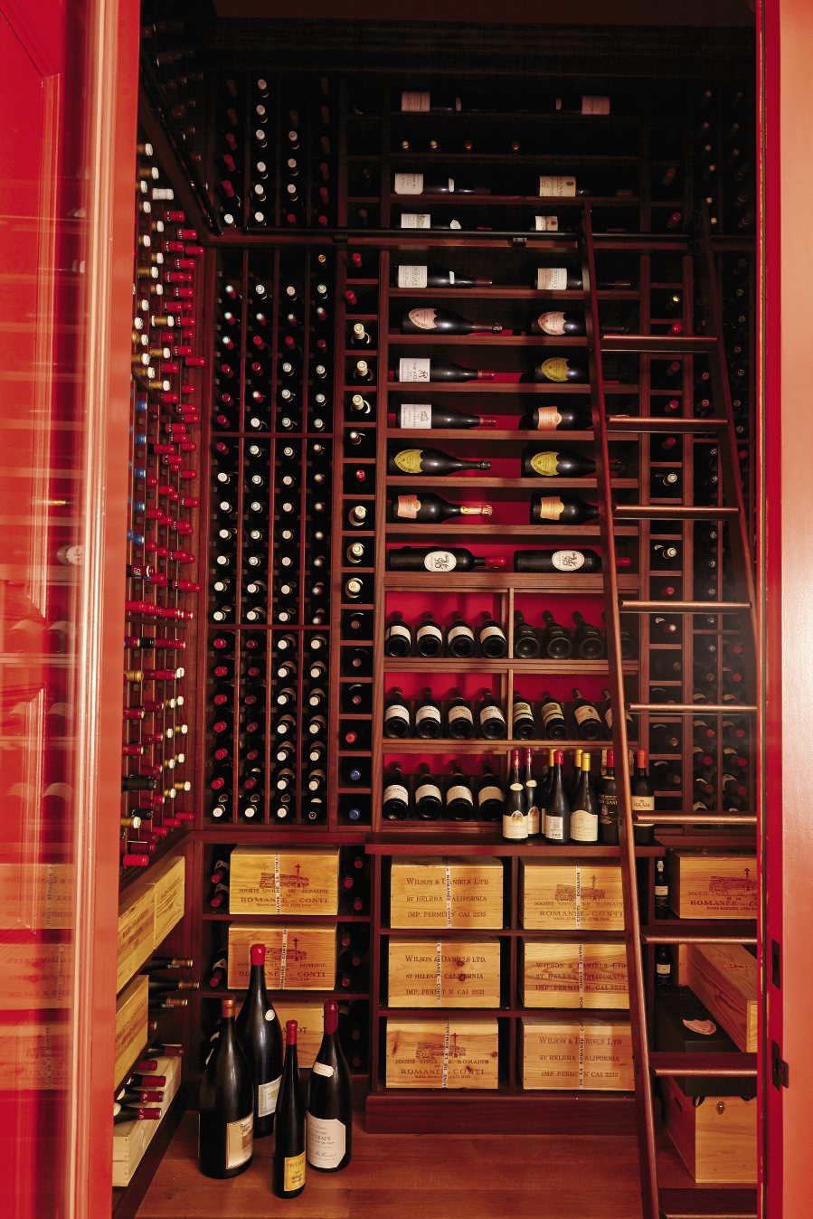 Stephen’s prized wine collection is both showcased and handy.