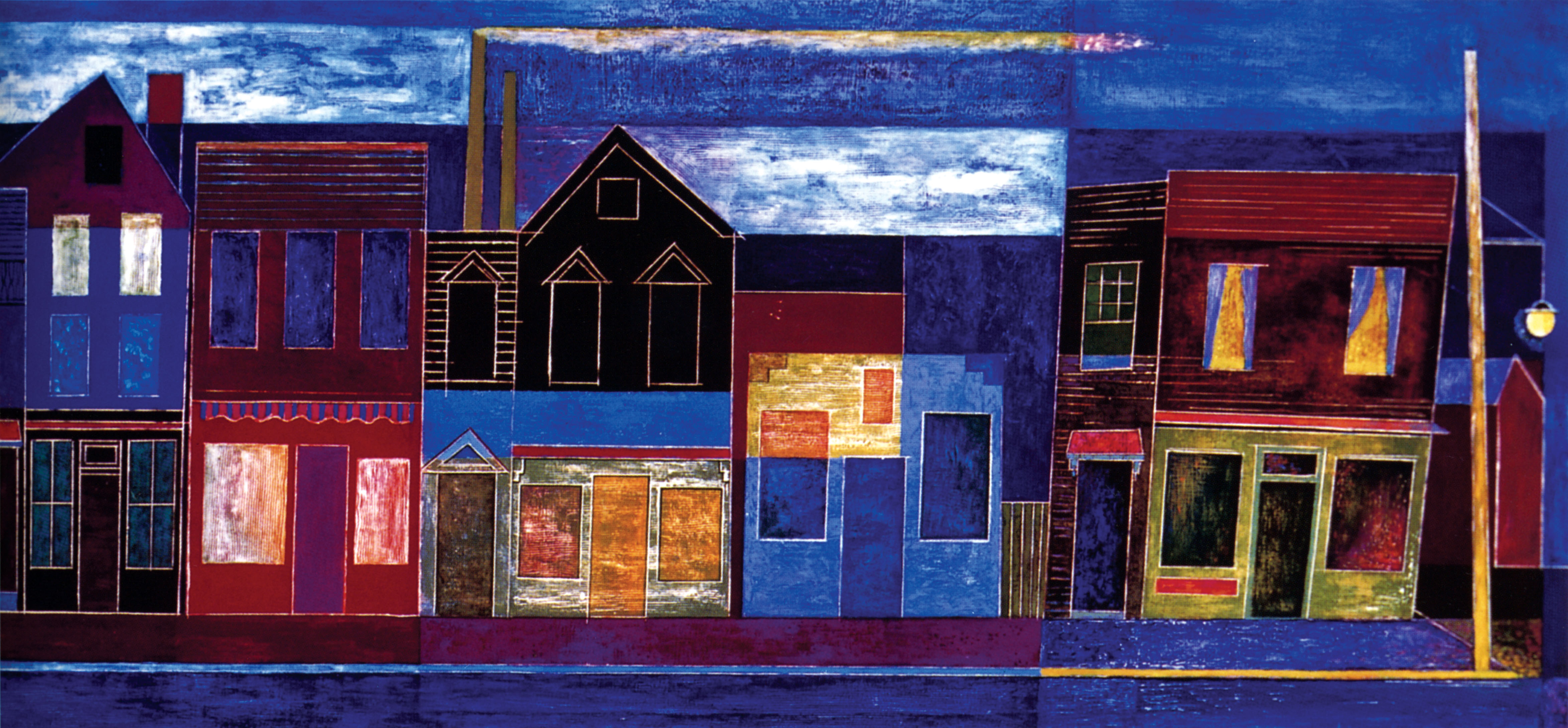 End of Town (oil on Masonite, 1953) by William Halsey