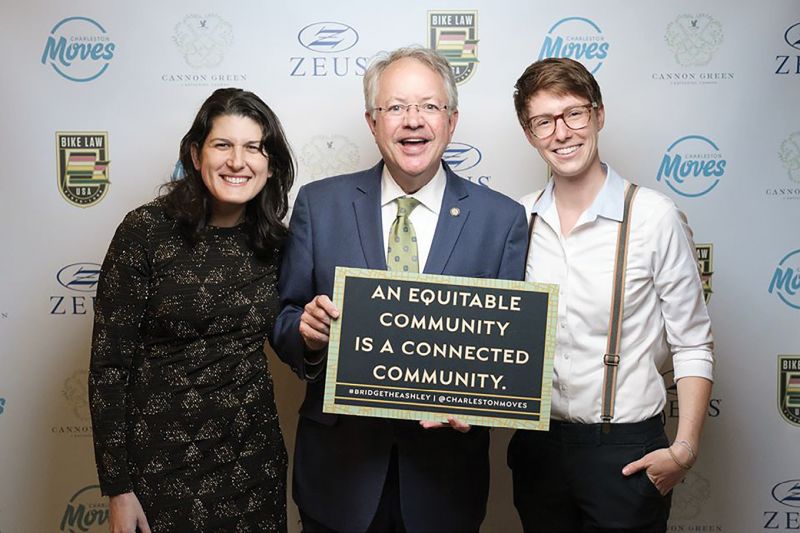 Charleston Moves executive director Katie Zimmerman, Mayor John Tecklenburg, and director of programming Savannah Brennan