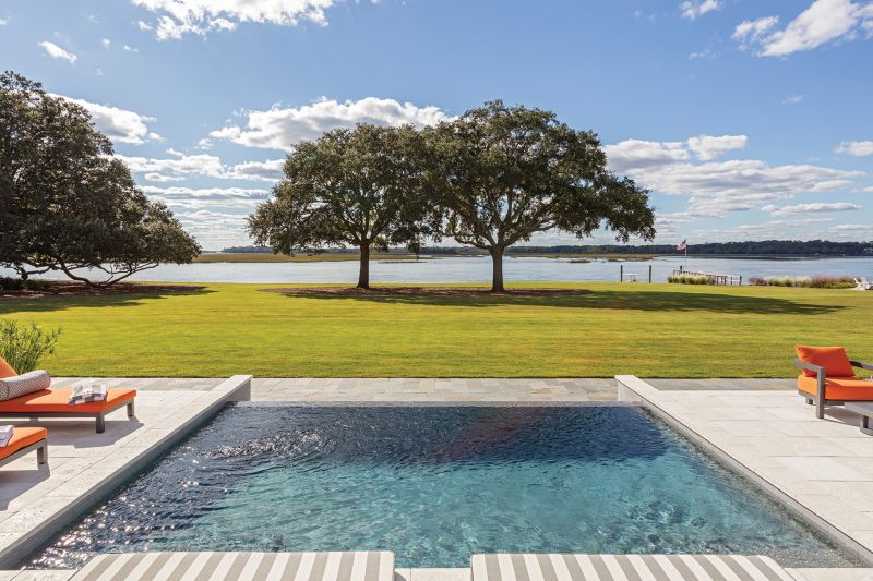 Outdoor furniture from Restoration Hardware features a bold orange color, inspired by Lowcountry sunsets.