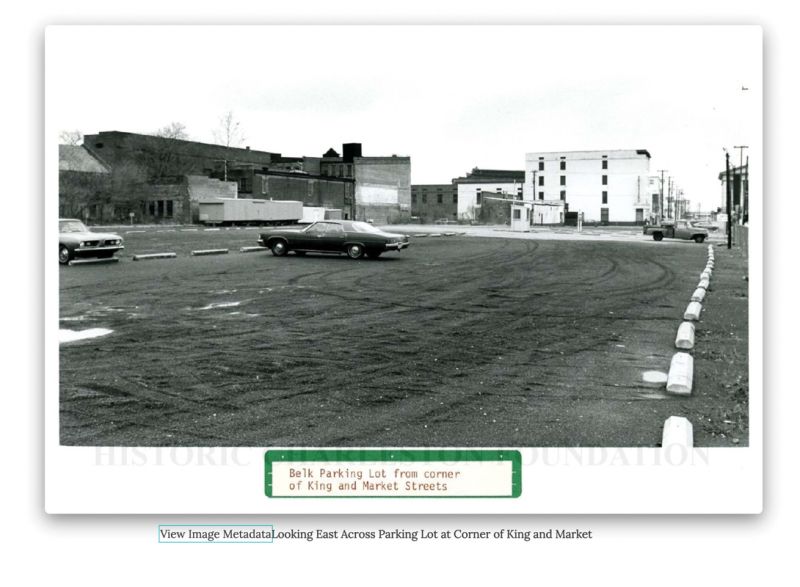 The development of Charleston Place hotel in what had been a vacant lot (above) surrounded by dilapidated buildings was pivotal in revitalizing King Street.