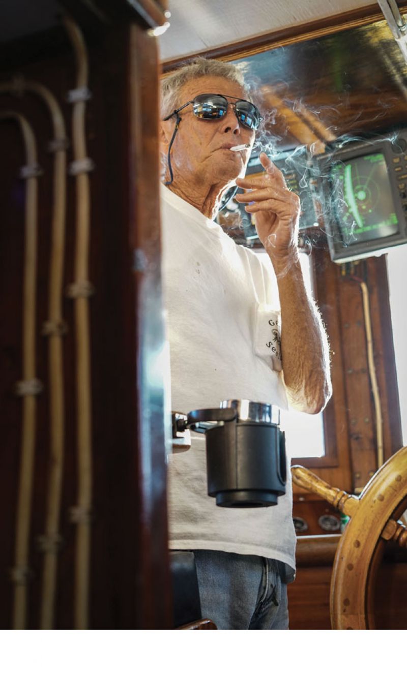 Captain Bubba, who has been in the trade for most of his lifetime, takes a long drag off a cigarette as he scans the horizon and sets course. A stoic and matter-of-fact man, he comments on the capricious nature of shrimp. Plans can be laid, and the best preparations made, but “the shrimp don’t give a damn.”