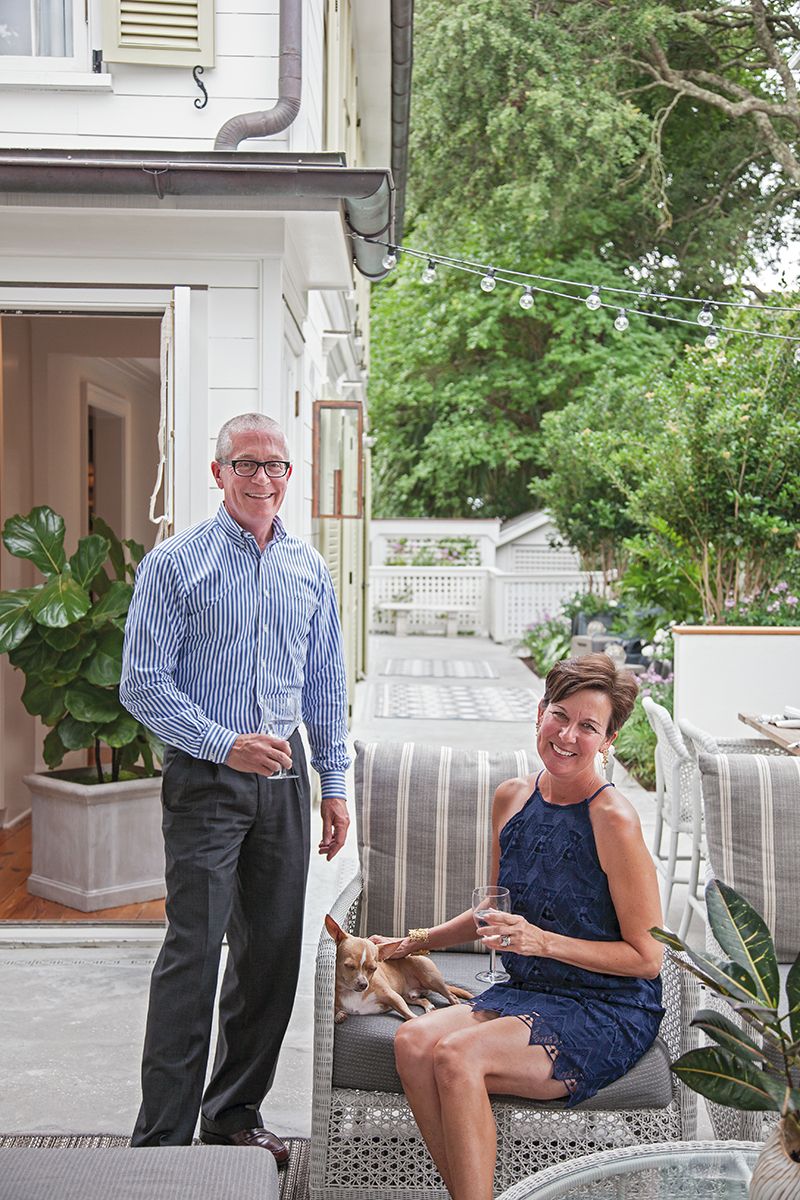 Green Room: The Goldmans in the courtyard garden, which doubles as an outdoor living room.