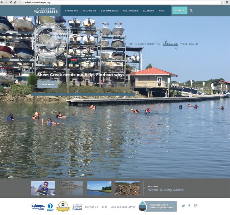 Check the “swimmability” of 15 local sites at charlestonwaterkeeper.org (above), download the Swim Guide app: theswimguide.org/get-the-app/, or get involved with its community cleanup efforts.