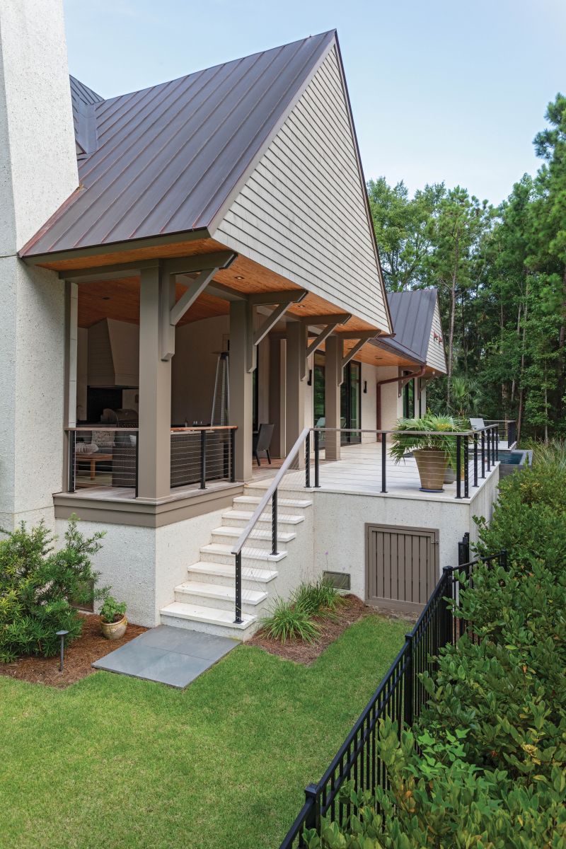 Unlike many homes on Kiawah, this one didn’t need to be raised very high to avoid the floodplain, a fact that drew the couple to the property. “We didn’t want to have to deal with lots of steps,” says the wife.