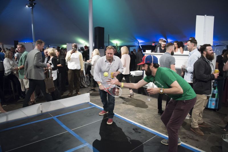 Guests got competitive on the life-size ping pong table