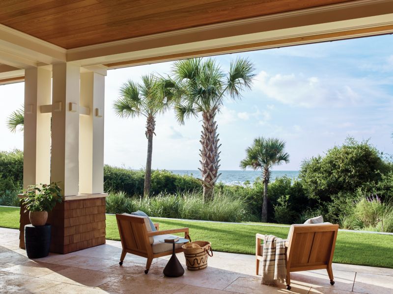 Two Sand Dollar lounge chairs from Link Outdoor Furniture are perfectly situated to soak up the ocean breezes.