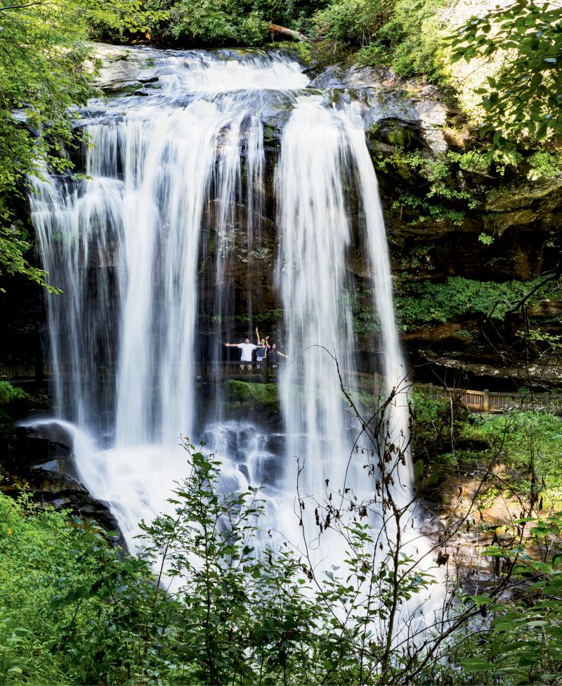 Within four miles of downtown, in the Nantahala National Forest, visitors can walk on a stone path behind Dry Falls and stay (mostly) out of the spray.