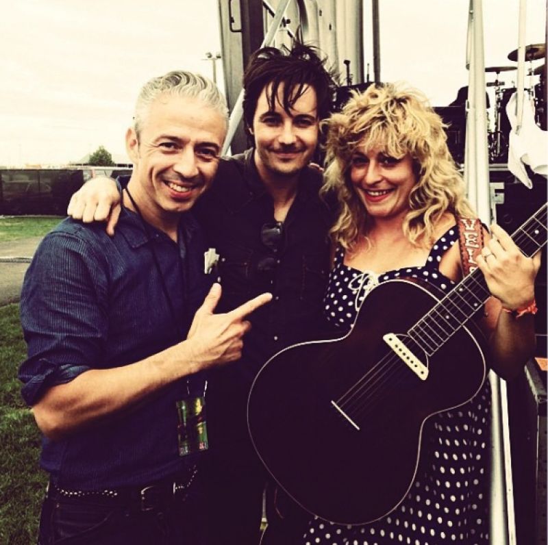 With JD McPherson’s bassist, Jimmy Sutton, at the Gorge, 2014.