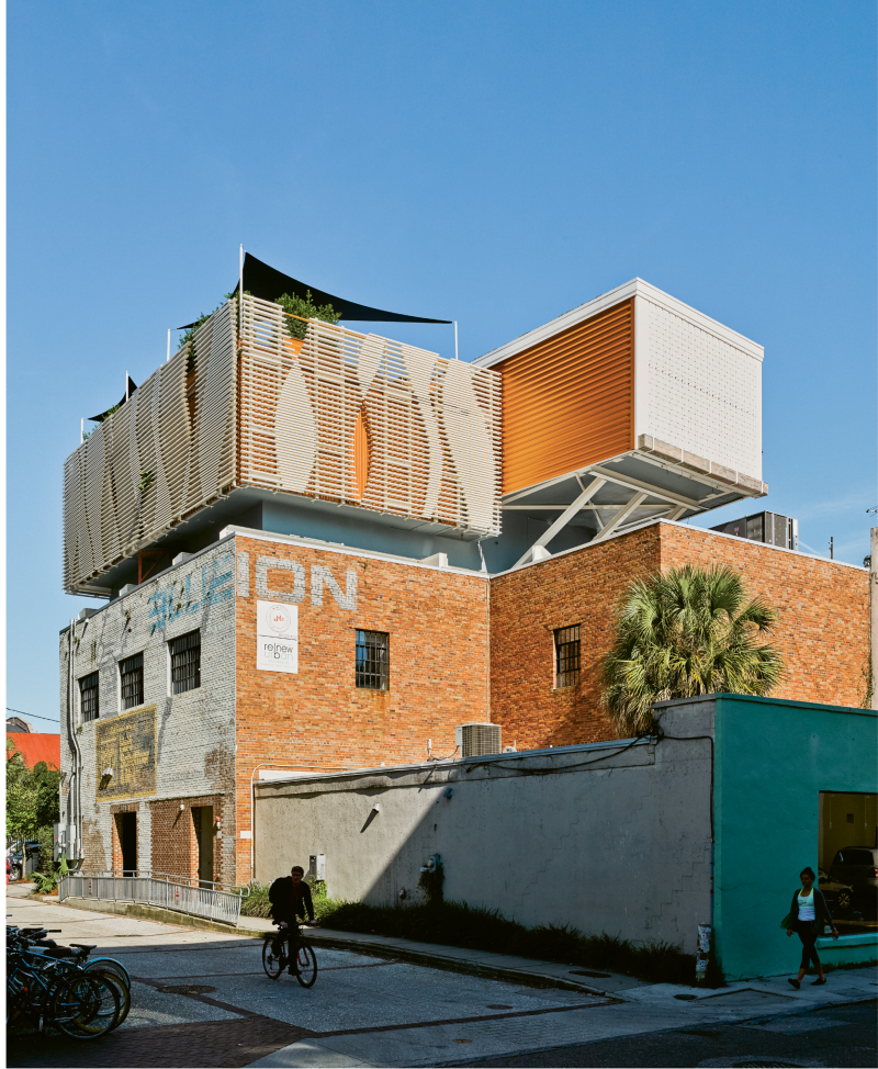 The residence can be seen best from Liberty Street, where this photo was taken. From this vantage point, its striking angular lines add a rare modern layer to the city’s architecture.