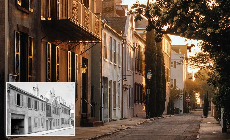 St. Michael&#039;s Alley; (Inset) Image taken in 1937 by architectural photographer Frances Benjamin Johnston for the Carnegie Survey of the Architecture of the South.