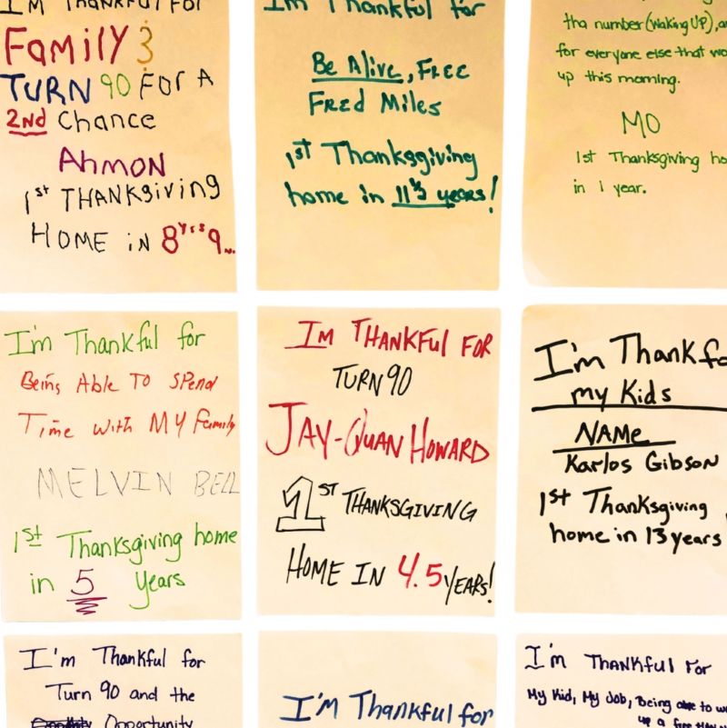 Last Thanksgiving, Turn90 participants shared their messages of gratitude for family, freedom, and a second chance.