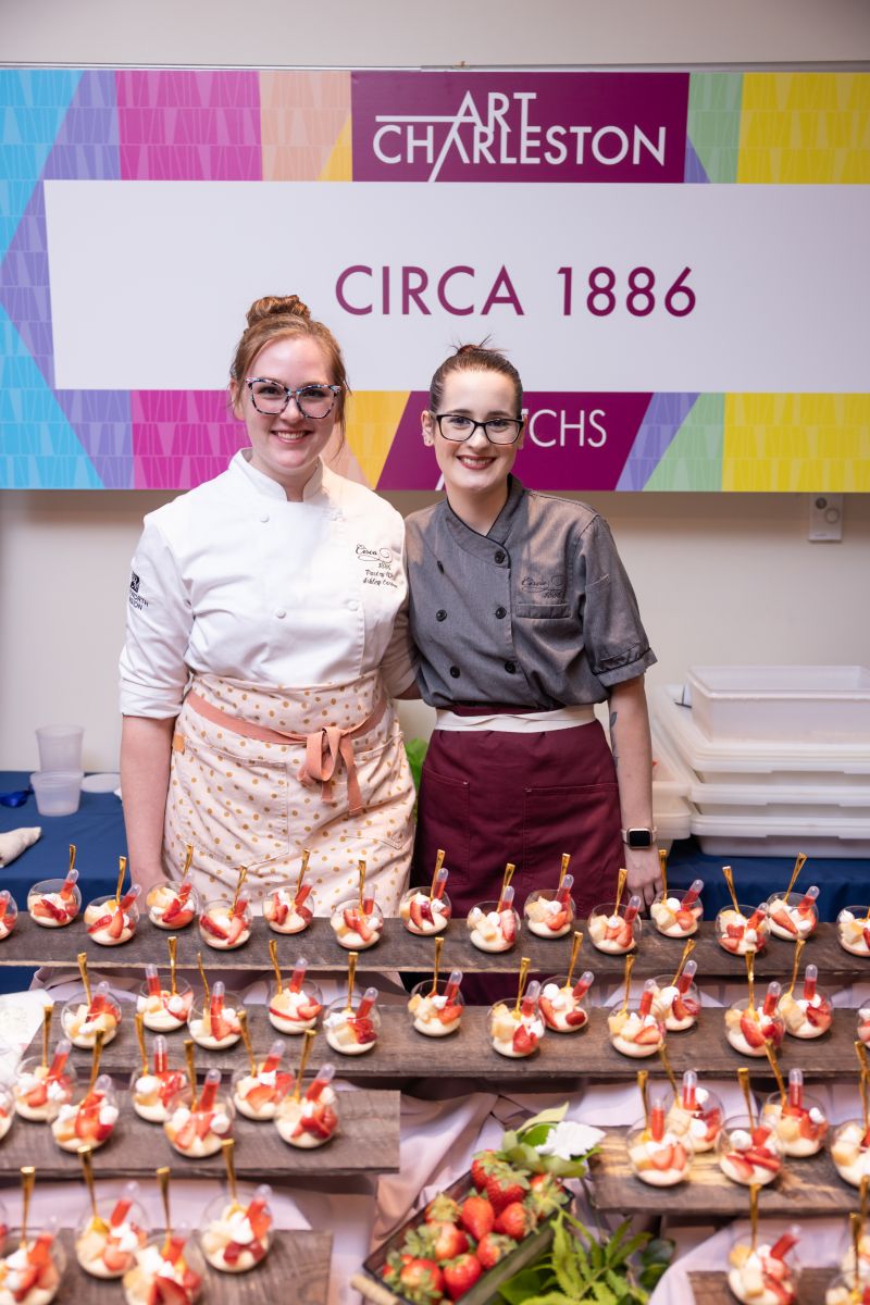 Pastry chef Ashley Cardona (left) and Bianca Liggett served mini angel food cakes topped with chèvre crema and strawberries.