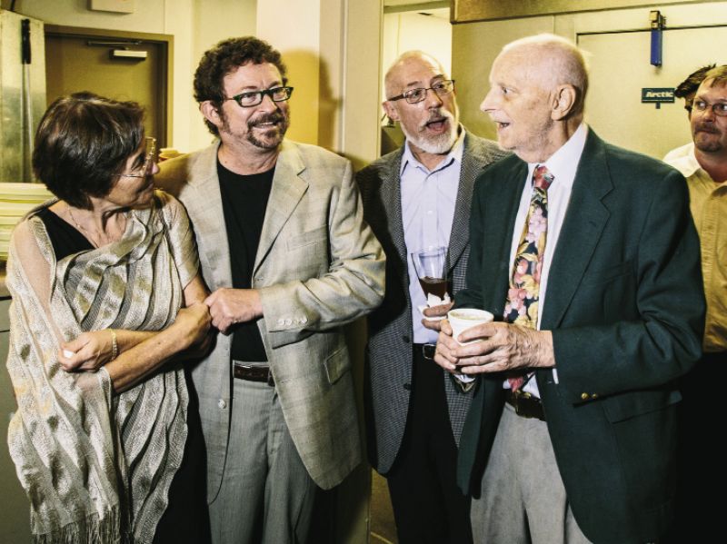 Robin and Frank Lee with longtime friends Steve Jackson and Malcolm Hudson (far right). “Malcolm is hugely responsible for my career path and my appreciation of French cuisine,” says Frank. “His influence is all over my menus and the lives of countless cooks. We call him ‘The Inoculator’—he inoculates young cooks with the spirit of cuisine and after that they are doomed to seek quality and style in their cooking for the rest of their lives.”